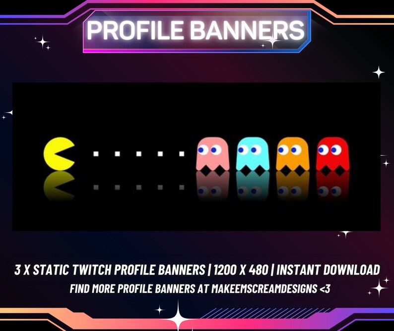 Pacman Twitch Profile Banner, Kawaii Gaming Streamer (digital Download ...