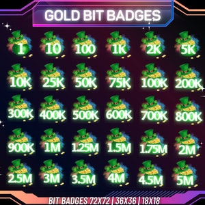 30 x Pot of Gold Bit Badges | Complete Twitch Bit Badges Set | Twitch Tier Badges | Neon Bit Badges | Twitch Bit Badges | Twitch Badges