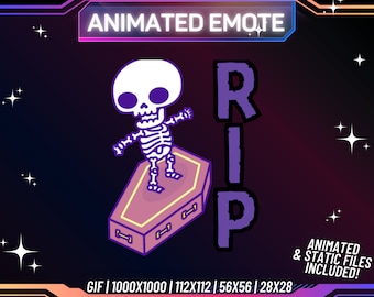 Emote animé Rip squelette, emote Twitch/Discord/Kick/Youtube amusante (téléchargement instantané)