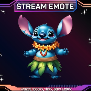 1 Twitch Emote, Stitch Emote, Hula Skirt Stitch Emote, Cute Stitch Emote, Discord Emote, Kick Emote, For Streamers, Instant Download