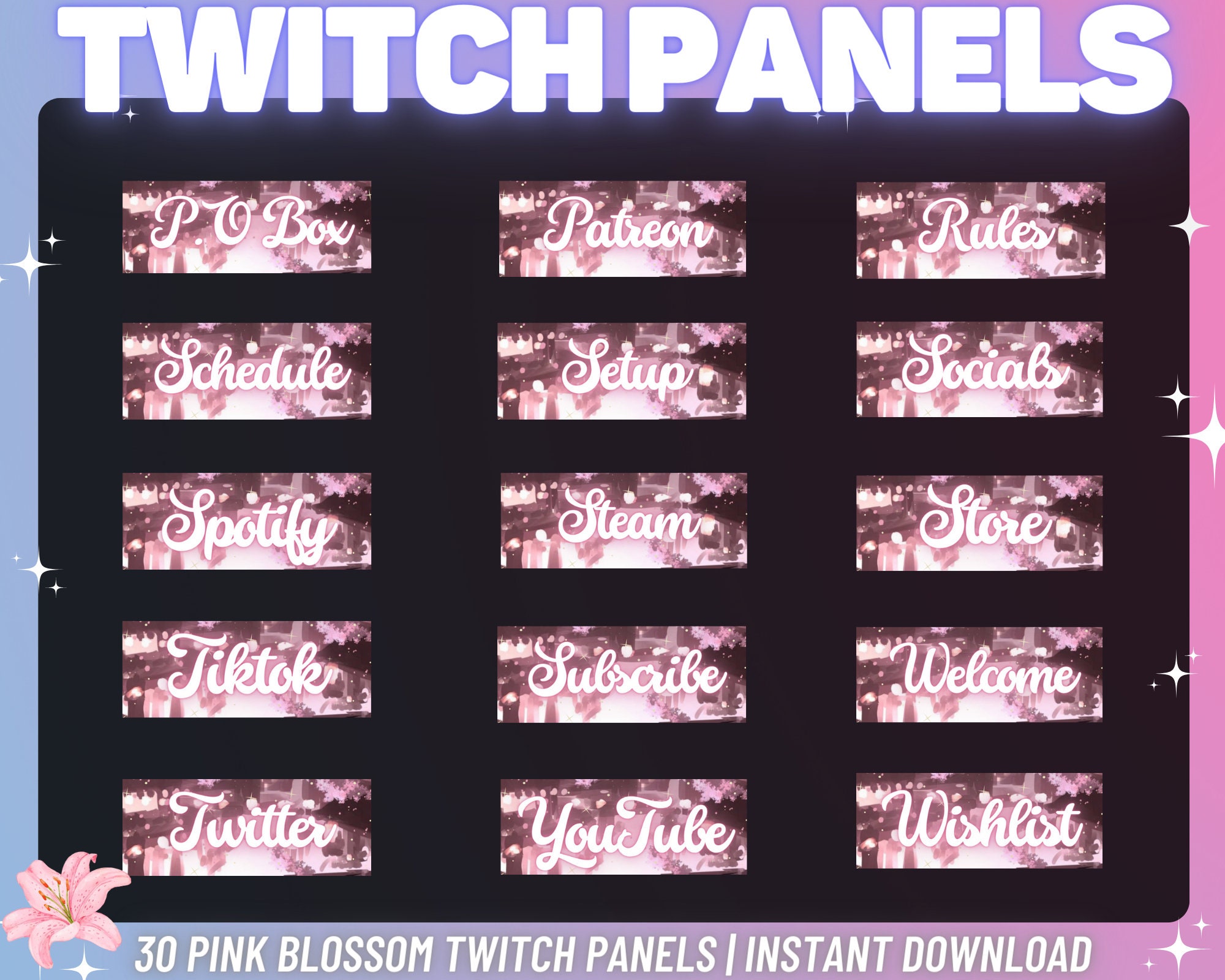 30 X Pink Blossom Twitch Panels Streaming Panels Twitch Kick Sakura ...