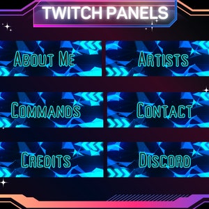 30 x Blue Neon Twitch Panels | Stream Panels | Twitch Panels | Ready To Use | Instant Download | For Streamers | PNG | Transparent | Panels