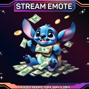 1 Twitch Emote, Stitch Emote, Stitch Money Emote, Cute Money Stitch Emote, Discord Emote, Kick Emote, For Streamers, Instant Download