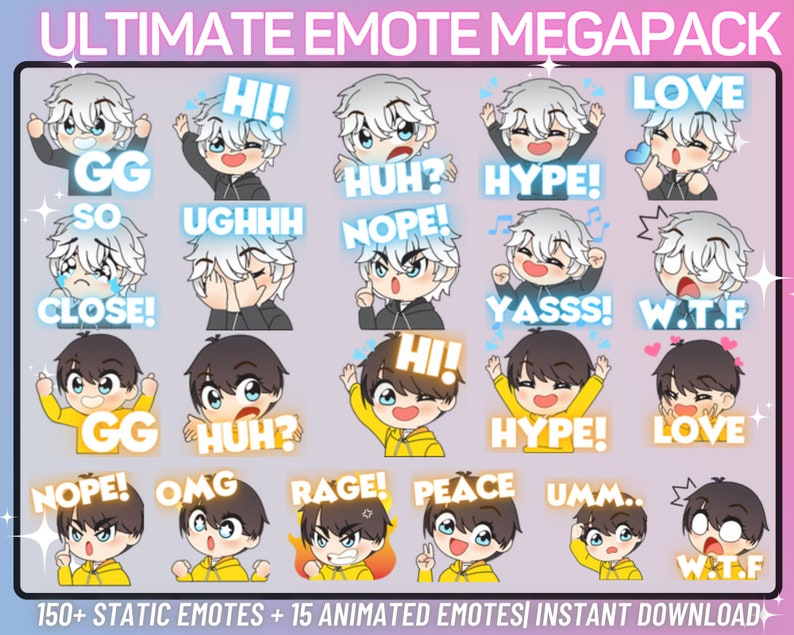 Twitch Emote Megapack, 150+ Static and Animated Emotes (instant ...