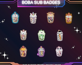 10 x Boba Twitch Sub Badges | Twitch Tier Badges | Neon Sub Badges | Twitch Badges | Stream Badges | Boba Sub Badges | Kawaii Sub Badge