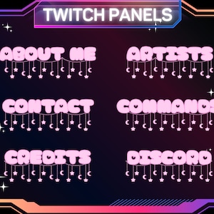 30 x Pink Star & Moon Twitch Panels | Streaming Panels | Sky Themed Panels |  Basic Stream Panels | Instant Download | Streamers About Me