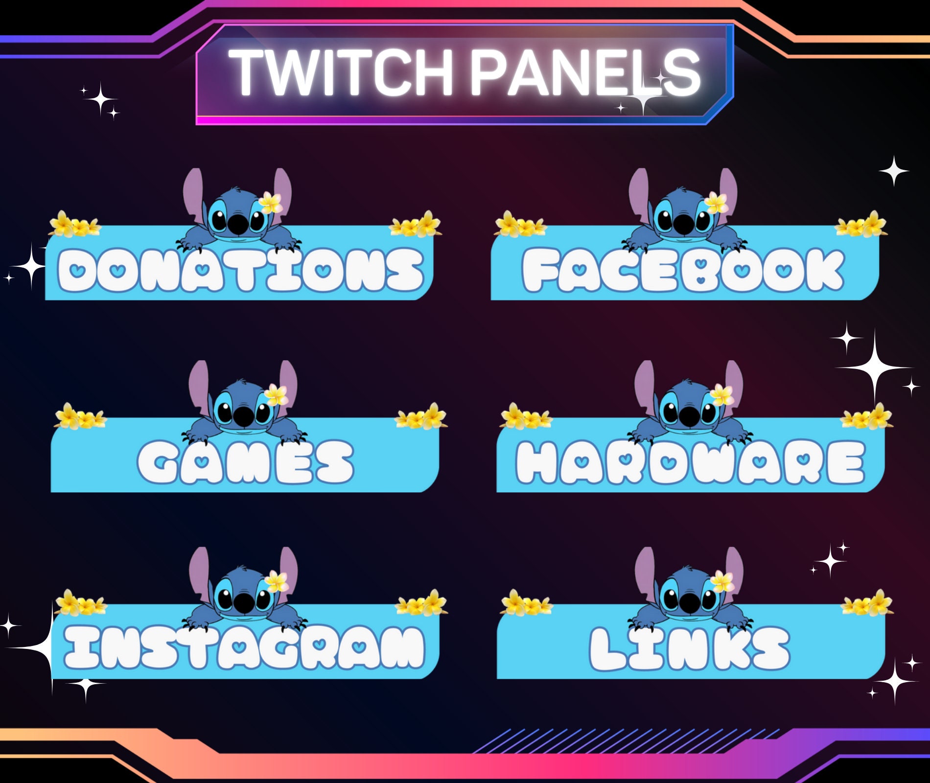 30 X Cute Stitch Twitch Panels | Stream Panels | Twitch Panels | Ready ...