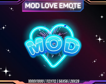 Blue Neon Mod Love Emote | Streamer Static Emote (Instant PNG Download)