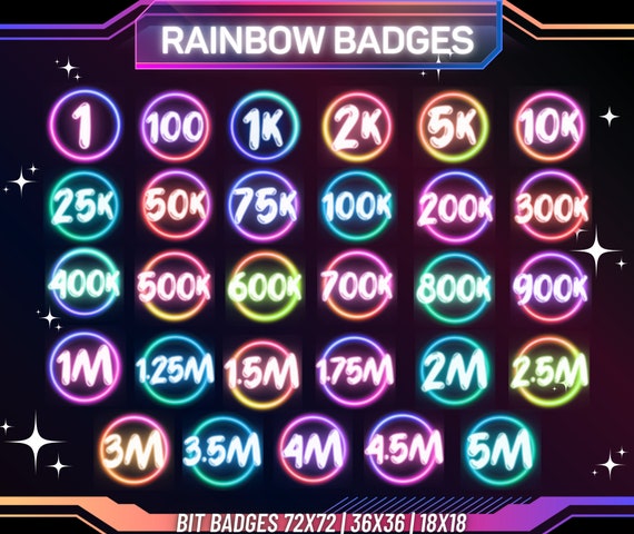 Rainbow Neon Twitch Bit Badges Set | Retro Pixel Art (Digital Download)