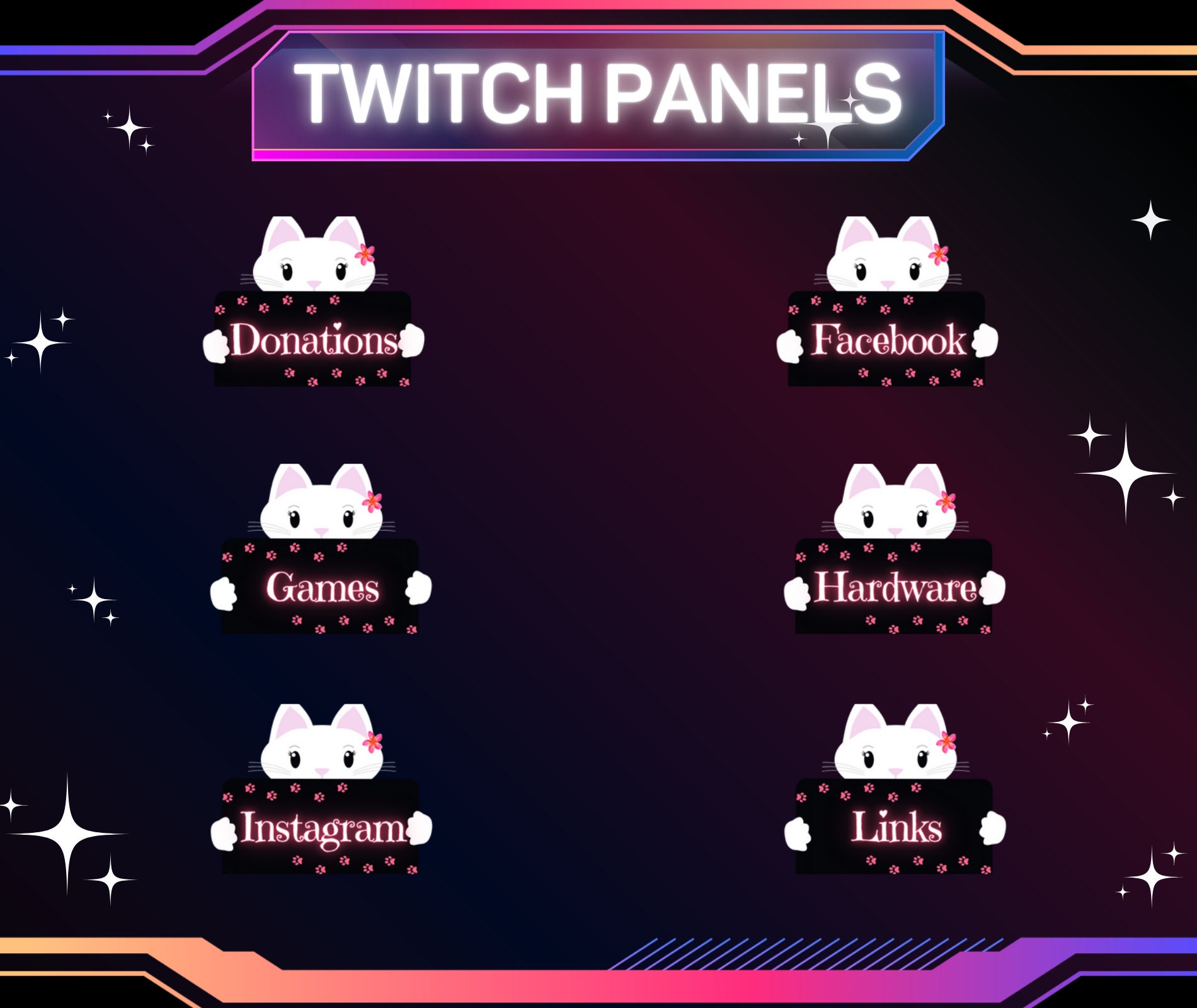 30 X Cute Kitty Twitch Panels | Stream Panels | Twitch Panels | Ready ...