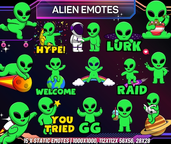 Twitch Emote Pack | 15 Cute Alien Emotes | Twitch Emotes | Kick Emotes | Discord Emotes | Youtube Emotes | Alien Emotes | Funny Alien Emotes