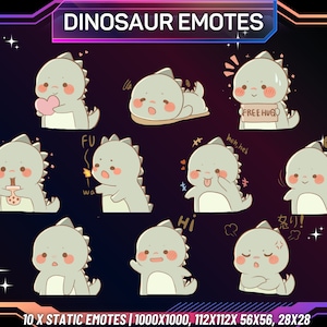 Twitch Emote Pack | 10 Cute Dinosaur Emotes | Twitch Emotes | Kick Emotes | Discord Emotes | Youtube Emotes | Dinosaur Emotes |Cute Dinosaur