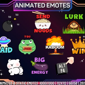 Animowany pakiet emotikonów Twitch, zabawne emotikony Twitch, emotikona Lurk, emotikona Raid, emotikona Twerking | Animowany emotikona | Natychmiastowe pobieranie | GIF | Statyczny