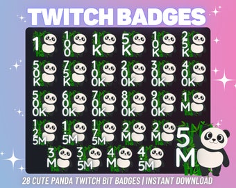 28 x emblemas de panda fofos para Twitch | Emblemas de bits Twitch | Emblemas de nível Twitch | Emblemas de panda | Emotes Twitch | Panda Twitch