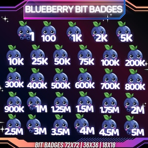 COMPLETE SET! 29 x Cute Blueberry Bit Badges | Complete Twitch Bit Badges Set | Twitch Bit Badges | Twitch Badges | Blueberry Twitch Badges