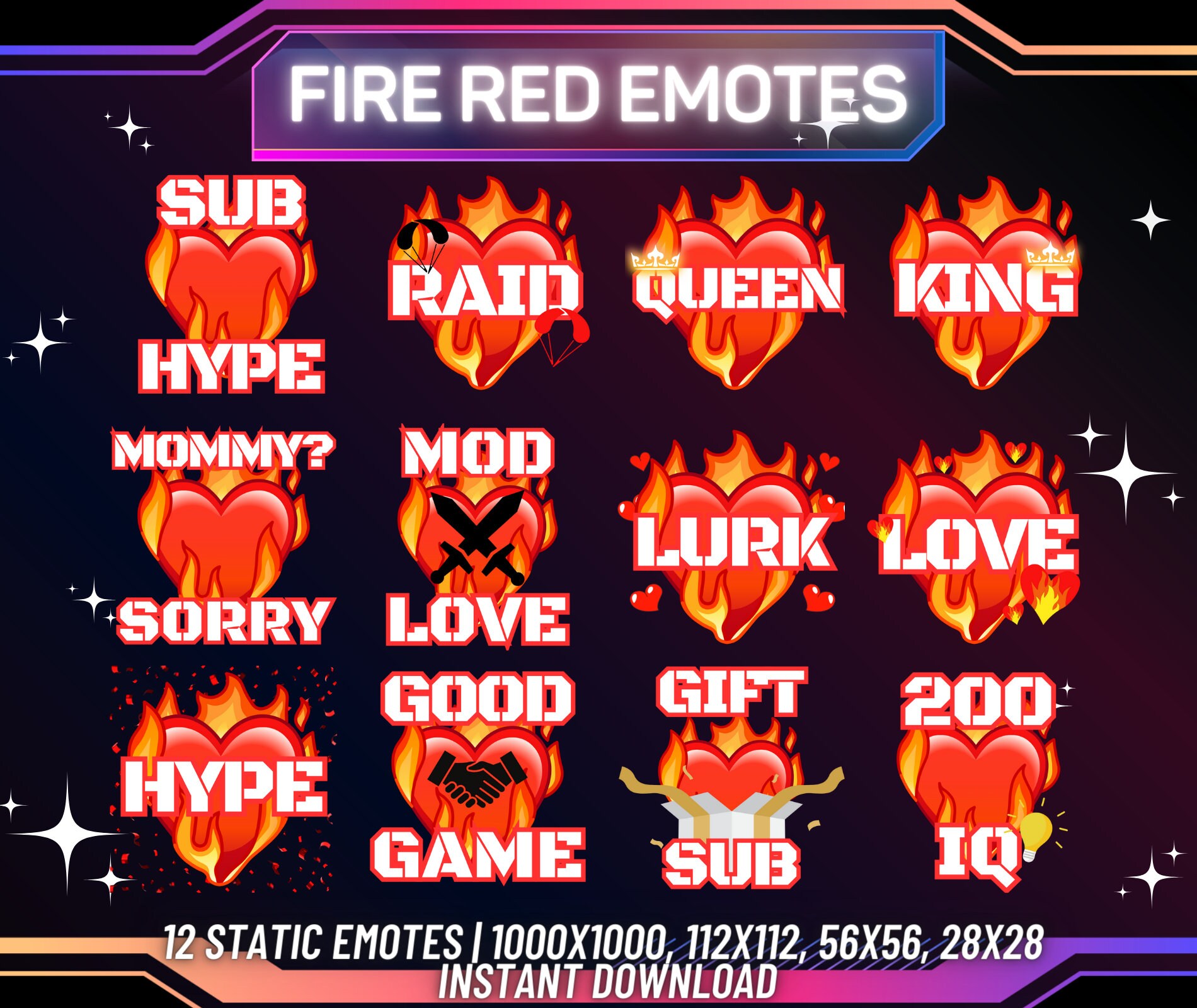 Twitch Emote Pack 12 Fire Red Emotes Twitch Emotes Kick Emotes Discord