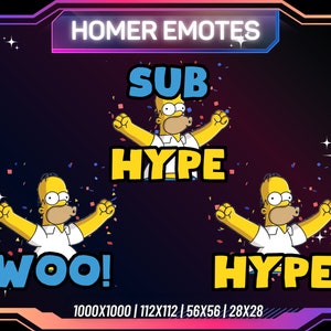 Animowane emotikony Twitch, emotikony Homera, emotikony Hype, zabawne emotikony Twitch | PNG | Przezroczyste tło | Emotka strumieniowa | Natychmiastowe pobieranie