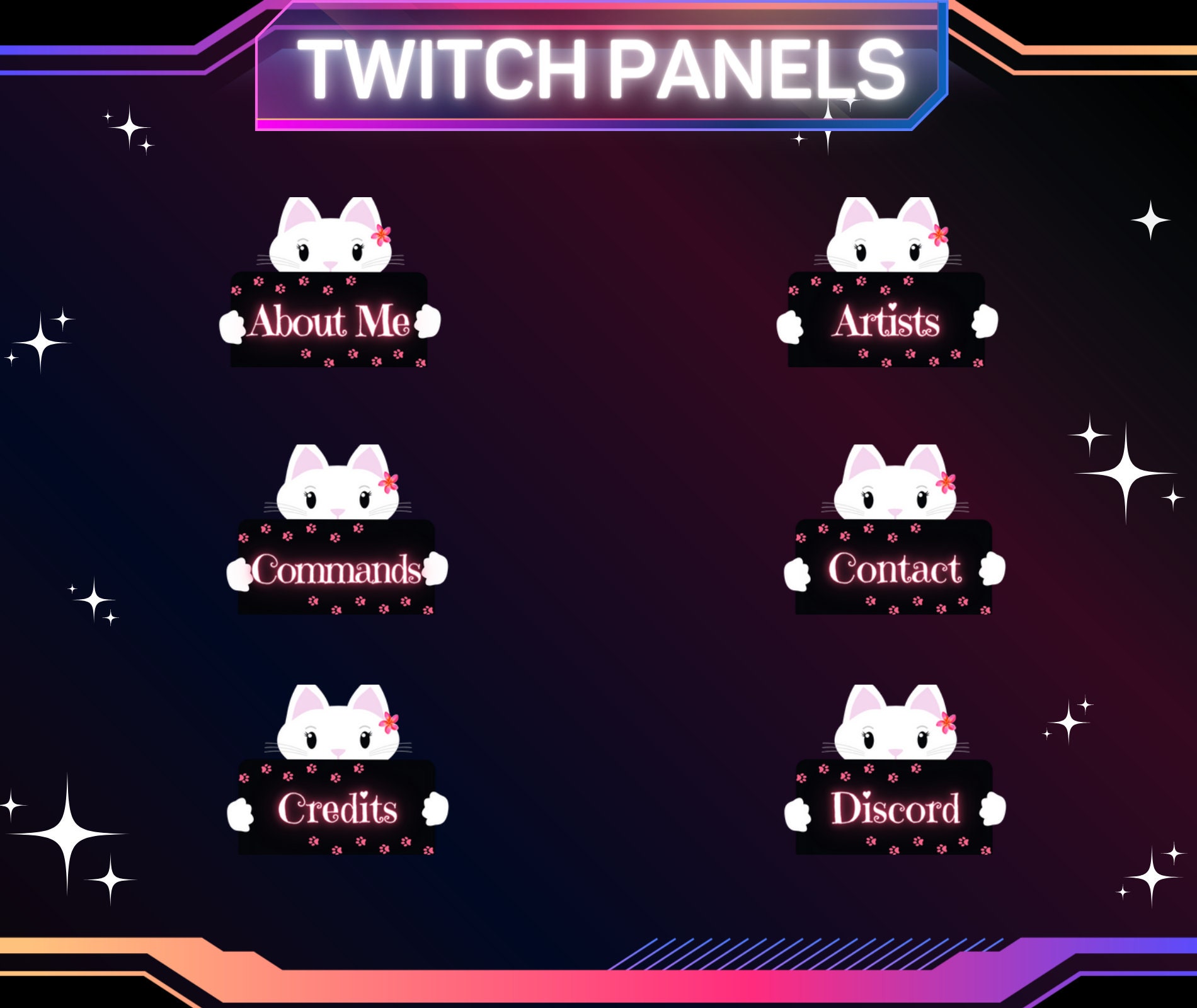 30 X Cute Kitty Twitch Panels | Stream Panels | Twitch Panels | Ready ...