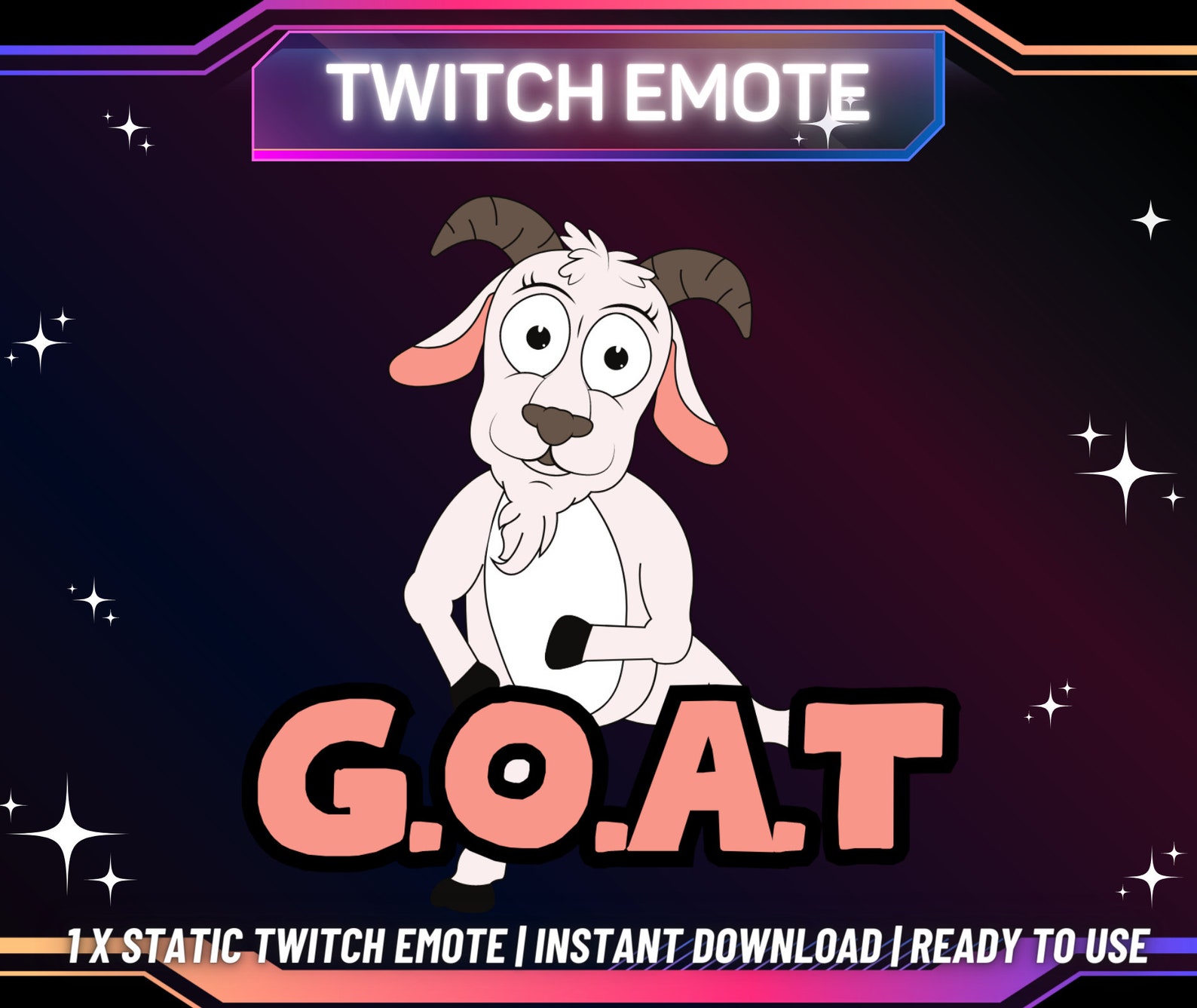 1 Twitch Emote G.O.A.T Twitch Emote Kick Emote Funny Emote Streaming Emote Instant Download