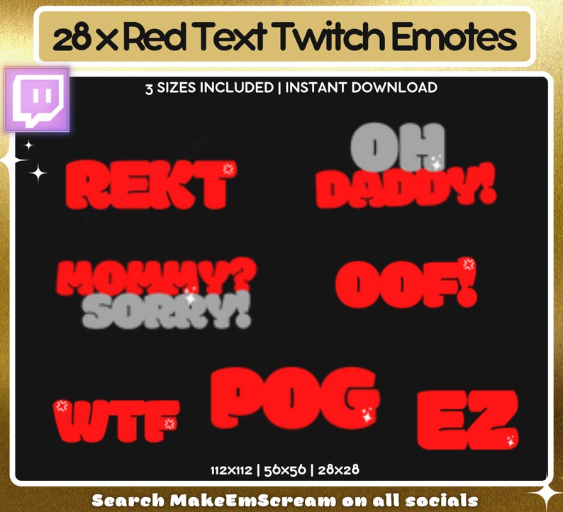 Text Pogs Red Text Twitch Emotes Megapack | 28 Funny Designs (digital Download ...