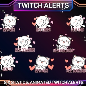 8 x Cute Kitty Animated Twitch Alerts | Twitch Alerts Pack | Twitch Alerts | Instant Download | Animated | Scary Alerts | Ready To Use | GIF