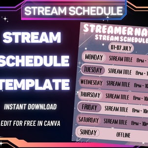 STREAM SCHEDULE Template, Shooting Stars Stream Schedule, Social Media Stream Schedule, Streaming Schedule, Twitch, Youtube, Kick, Facebook
