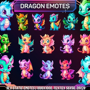 16 x Twitch-emotes | Leuke drakenemotes | Dragon Twitch-emotes | Grappige Cartoon-emotes | Voor streamers | Direct downloaden | Emote Twitch