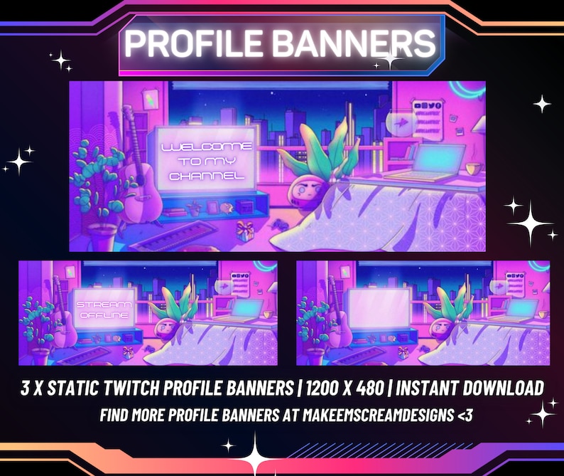 Kawaii Gaming Twitch Profile Banner Set (instant Download) - Etsy