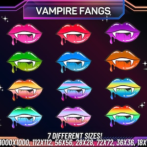 Halloween Twitch Emote Pack, 12 x Vampire Fangs Emotes, Twitch Emotes, Twitch Badges, Halloween Twitch Theme, Halloween Emotes, Vampire Lips