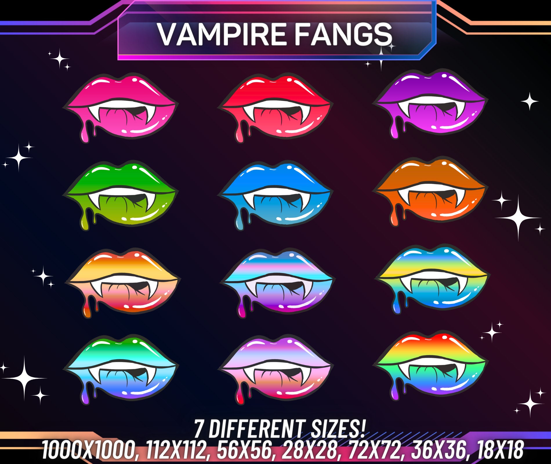 Halloween Twitch Emote Pack, 12 X Vampire Fangs Emotes, Twitch Emotes