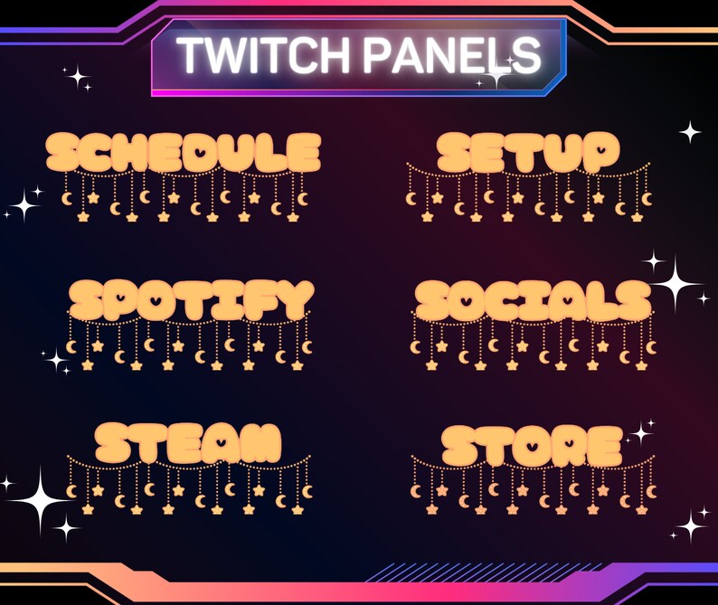 30 X Orange Star & Moon Twitch Panels | Streaming Panels | Sky Themed ...