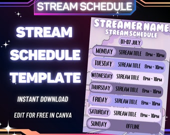 STREAM SCHEDULE Template, Purple Highway Stream Schedule, Social Media Stream Schedule, Streaming Schedule, Twitch, Youtube, Kick, Facebook