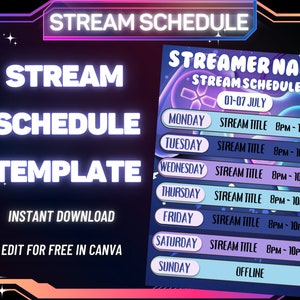 STREAM SCHEDULE Template | Gamer Schedule | Social Media Stream Schedule | Streaming Schedule | Twitch | Youtube | Kick | Facebook | Discord