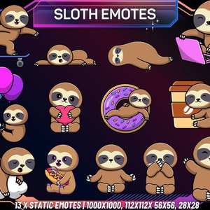 Twitch Emote Pack | 13 Cute Sloth Emotes | Twitch Emotes | Kick Emotes | Discord Emotes | Youtube Emotes | Sloth Emotes | Funny Sloth Emotes