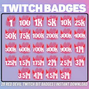 COMPLETE SET! 28 x Red Devil Bit Badges | Complete Twitch Bit Badges Set | Twitch Tier Badges | Twitch Badges | Twitch Emotes | Red Devil