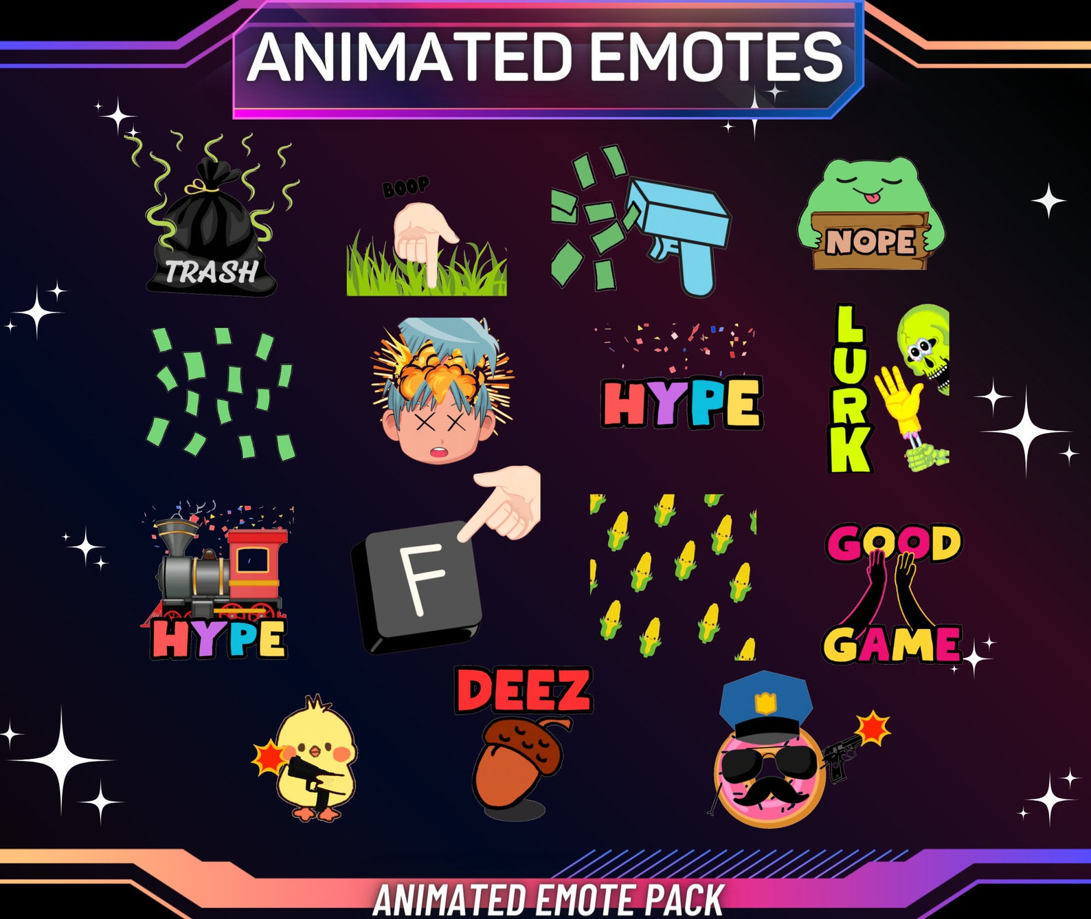 Animierte Twitch Emote Pack, lustige Twitch Emotes, lauern Emote, Hype