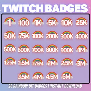 COMPLETE SET! 28 x Rainbow Twitch Bit Badges | Complete Twitch Bit Badges Set | Twitch Tier Badges | Twitch Badges | Twitch Emotes | Cute
