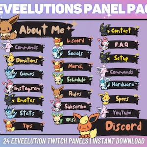 24 x Cute Eeveelutions Themed Twitch Panels | Eevee Evolutions | Twitch Panels | Kick Panels | Youtube Panels | Streaming Panels | Discord
