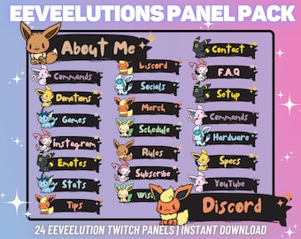 24 x Cute Eeveelutions Themed Twitch Panels | Eevee Evolutions | Twitch Panels | Kick Panels | Youtube Panels | Streaming Panels | Discord