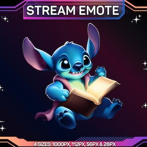 1 Twitch Emote, Stitch Emote, Stitch Reading Emote, Reading Book Stitch Emote, Discord Emote, Kick Emote, For Streamers, Instant Download
