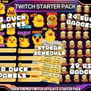Twitch Affiliate Starter Pack, Twitch Emotes, Duck Emotes, Twitch Badges, Twitch Panels, Twitch Megapack, Duck Twitch Emotes, Cute Duck Pack