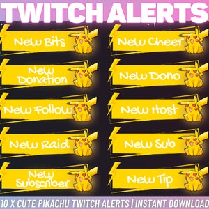 10 x Cute Pikachu Twitch Alerts | Streaming Alerts | Twitch | Kick | Youtube | Instant Download | Stream Alerts | For Streamers |Transparent