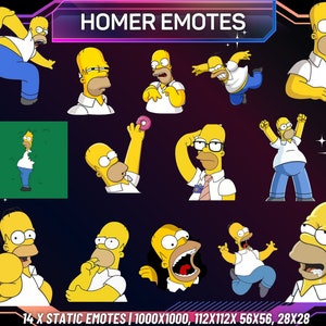 14 x Emote Twitch / Emote Homer Simpson / Emote divertenti Homer / Emote divertenti cartoni animati / Per streamer / Download istantaneo / Emote Twitch
