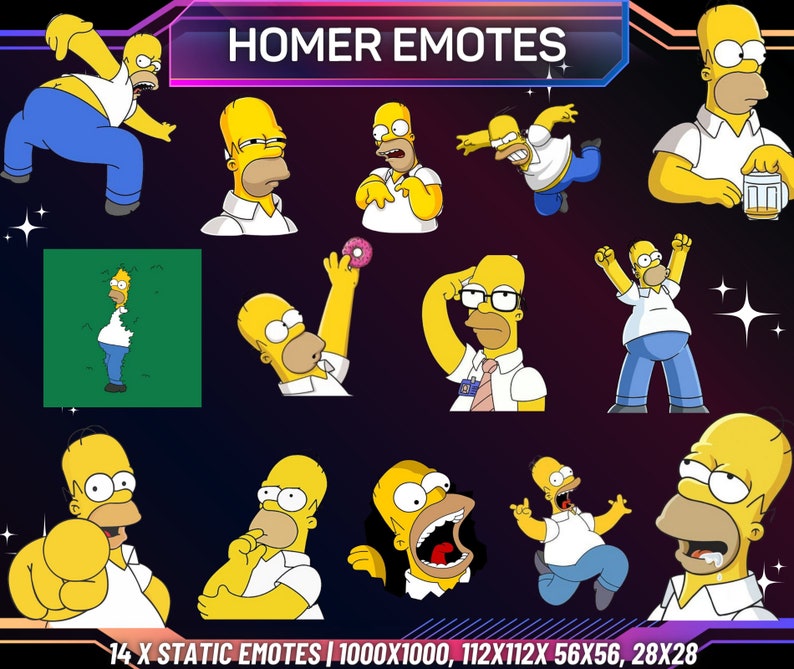 14 x Twitch Emotes Homer Simpson Emotes Funny Homer Emotes Funny Cartoon Emotes For Streamers Instant Download Emotes Twitch image 1