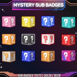 Insignias de suscripción de Twitch de Mystery Box / Insignias de transmisión de neón (descarga digital)