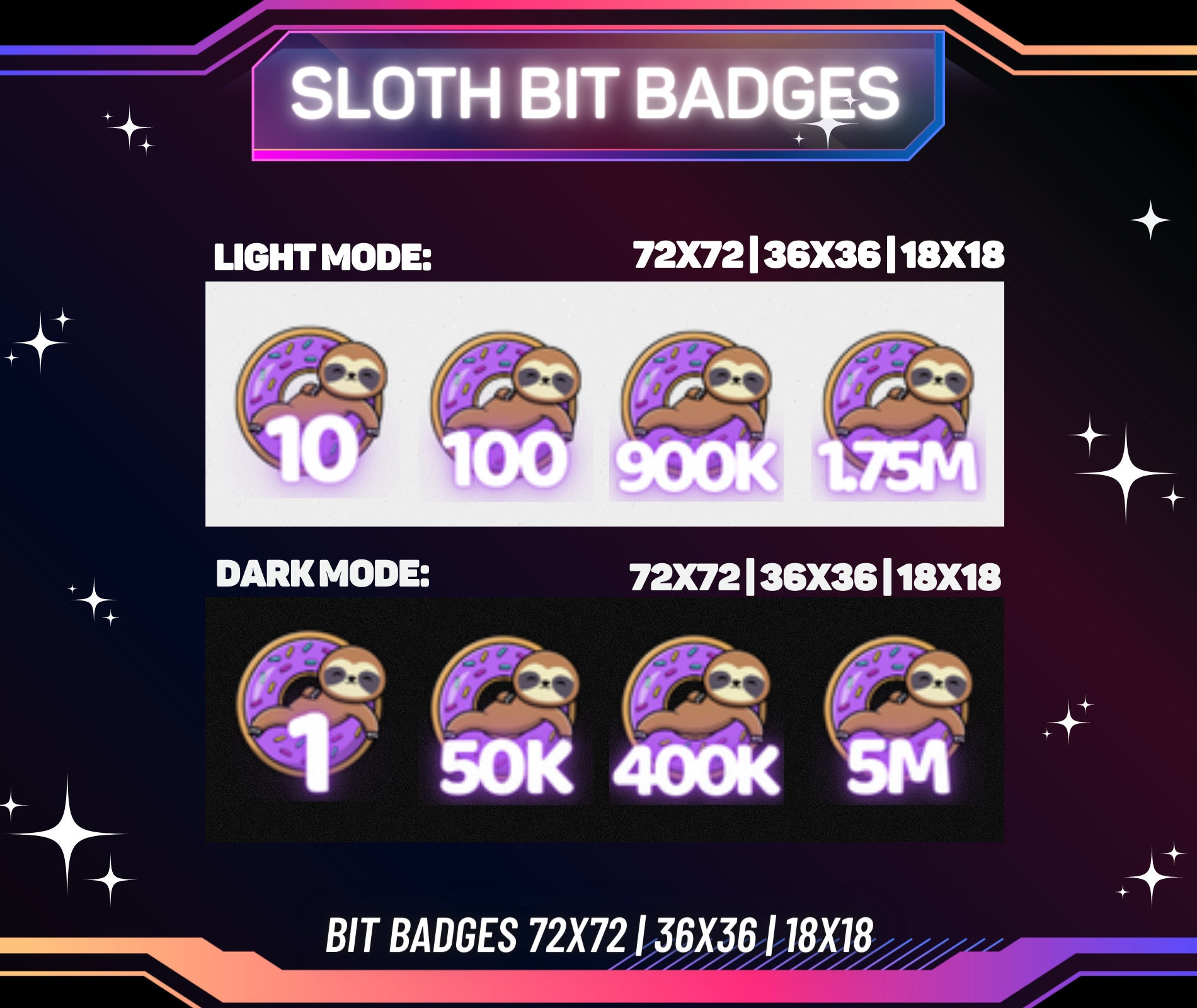 Sloth Micro Bit 30 X Cute Sloth Twitch Bit Badges, Twitch Bit Badges, Sloth Twitch Bit ...