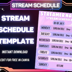 STREAM SCHEMA sjabloon, roze paarse hemel stream schema, sociale media stream schema, streaming schema, Twitch, Youtube, Kick, Facebook