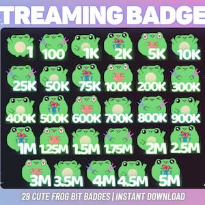 COMPLETE SET! 29 x Cute Frog Bit Badges | Complete Twitch Bit Badges Set | Twitch Tier Badges | Twitch Badges | Kick Badges | Youtube