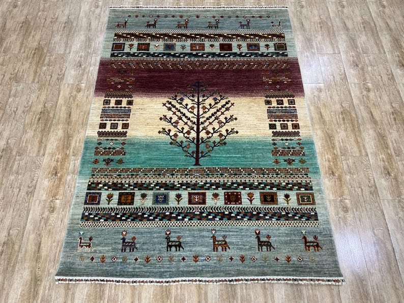 Handwoven Pictorial Rug: 6x8ft Modern High Wool Rug, Hand Knotted in ...