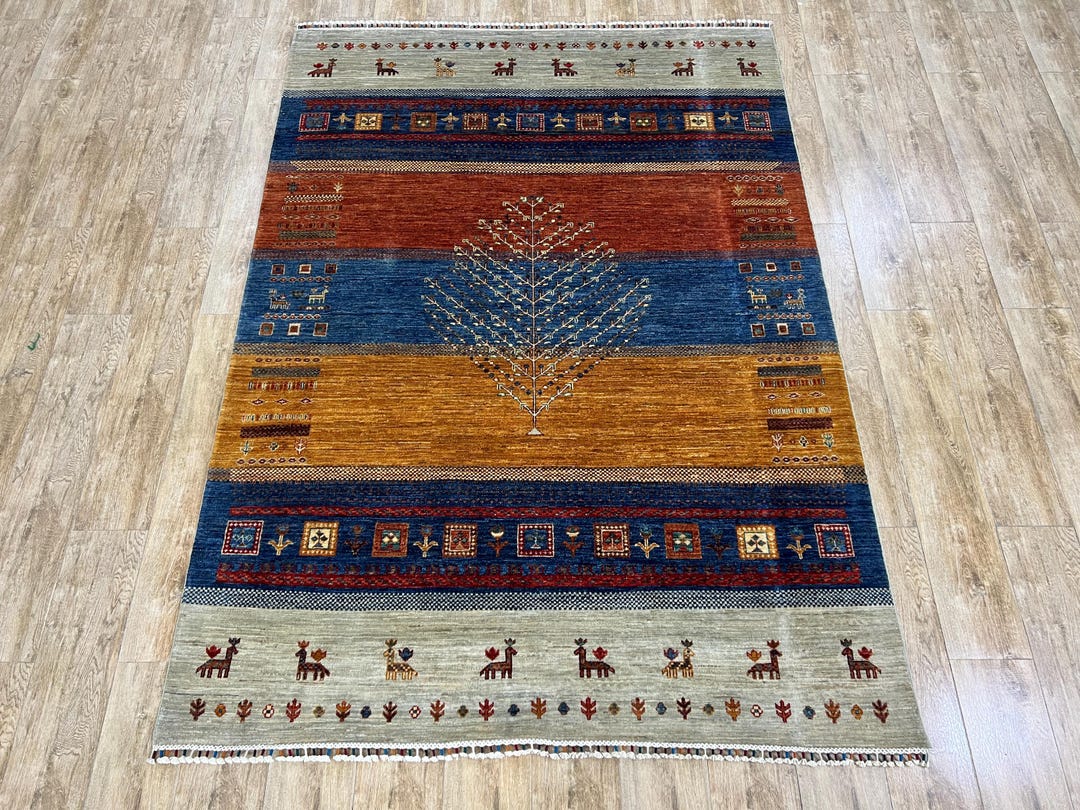 Handwoven Pictorial Rug: 6x8ft Modern Tree Rug, Hand Knotted in ...